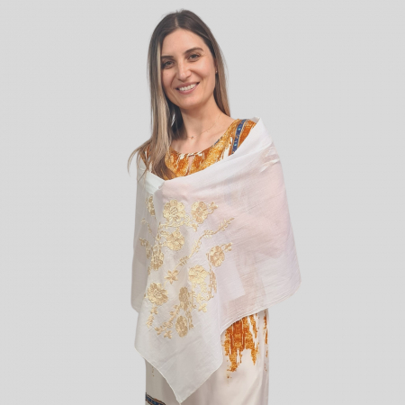 Marama alba broderie bej floare [1]
