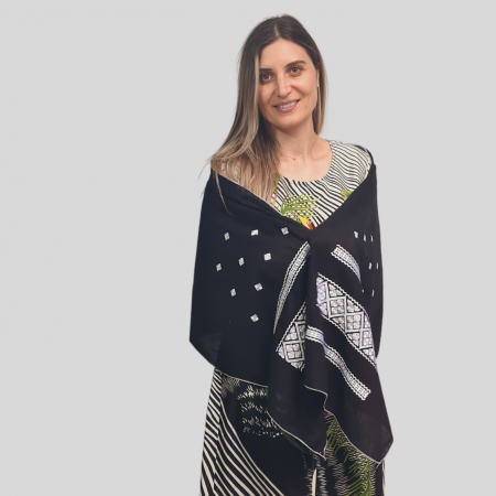 esarfe - Marama neagra broderie alba