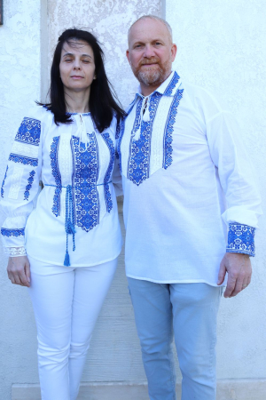 Seturi pentru familie - Set cuplu Elefterie si Elefteria broderie albastra