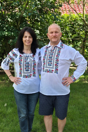 Seturi pentru familie - Set cuplu Nestor broderie rosie si albastra