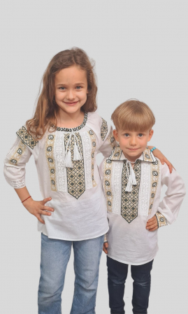 Seturi pentru familie - Set frate-soră Eladie si Ruxandra broderie verde
