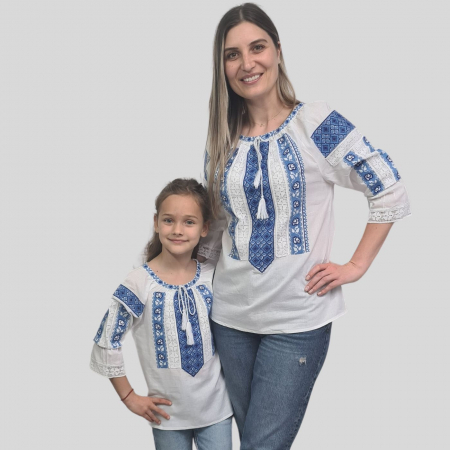 Seturi pentru familie - Set mama-fiica Ruxandra broderie albastra