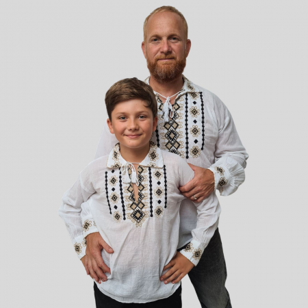 Seturi pentru familie - Set tată-fiu Calinic broderie bej