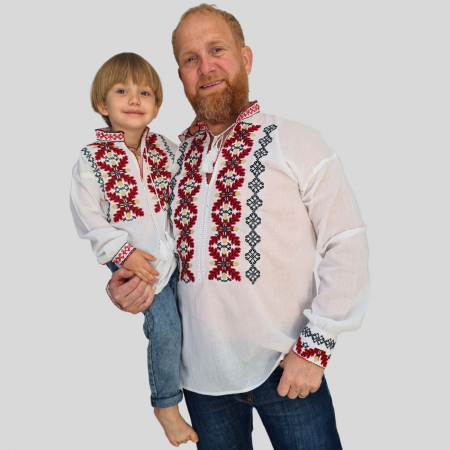 Seturi pentru familie - Set tată-fiu Paraschiv broderie roșie