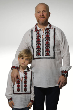 Seturi pentru familie - Set tata-fiu Pinufie broderie rosie