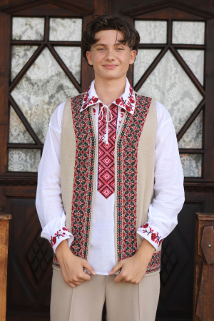 veste - Vestă bărbați bej romburi regale rosii