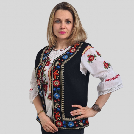 veste - Vestă damă flori de toamna