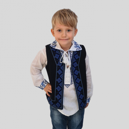veste - Vesta traditionala motiv bradut broderie albastra