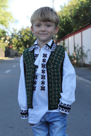 Copii - Vesta traditionala copii broderie romburi regale verzi