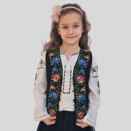 Vesta traditionala copii broderie trandafiri multicolori [1]