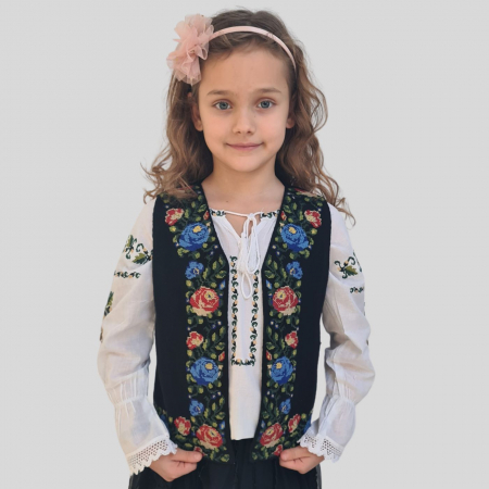 veste - Vesta traditionala copii broderie trandafiri multicolori