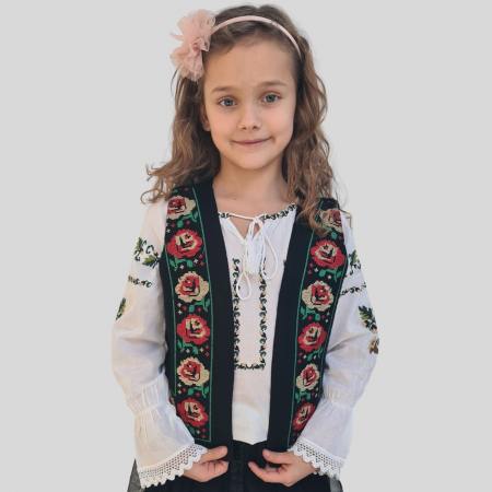 Vesta traditionala copii broderie trandafiri rosii si bej [1]