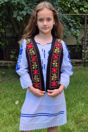 veste - Vesta traditionala copii flori de toamna rosu