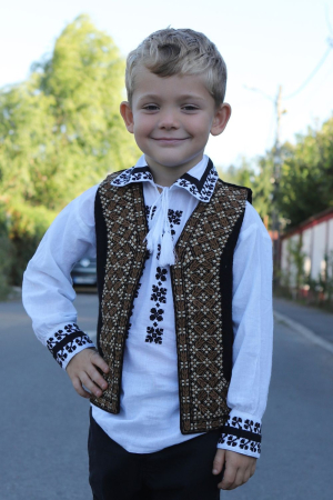 Copii - Vesta traditionala copii broderie romburi regale maro