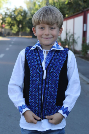 Copii - Vesta traditionala copii broderie romburi regale albastre