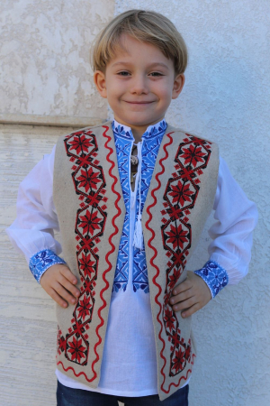 veste - Vesta traditionala copii Matei material bej