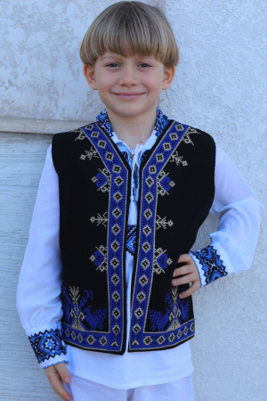Vesta traditionala copii Mavric broderie albastra [2]