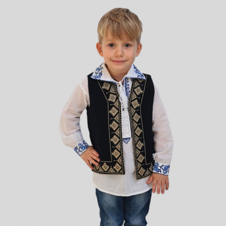veste - Vesta traditionala motiv bradut broderie bej