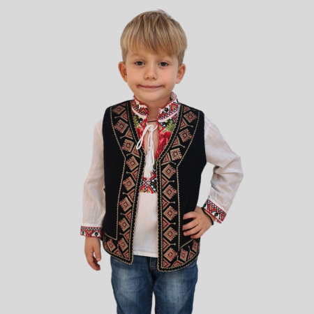 veste - Vesta traditionala motiv bradut broderie rosie si bej