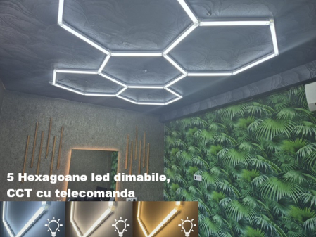 Tavan led suspendat - 5 hexagoane led dimabile cu telecomanda si CCT