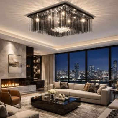 Lustra led Neagra - Candelabru LED Black Cristal patrat 75/ 55/ 40 cm