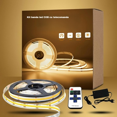 Kit banda Led - Kit banda LED COB 5m 12V  cu telecomanda