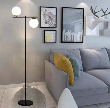 Lustra E27 - Lampadar led 2 globuri black