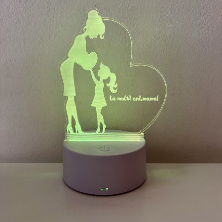 In dar de Martisor - Lampa de veghe 3D LED fetita, La multi ani, mama!