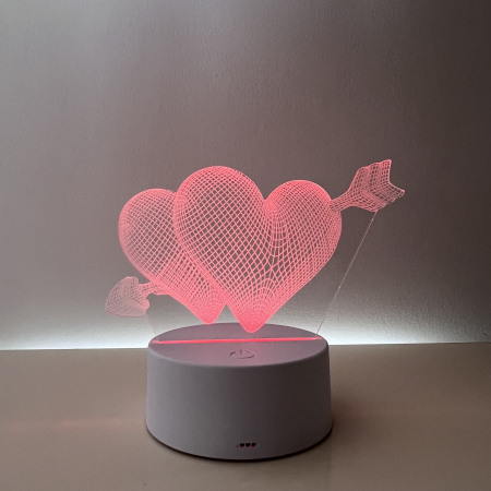 Lampi de veghe 3D - Lampa de veghe 3D LED, Inimioare