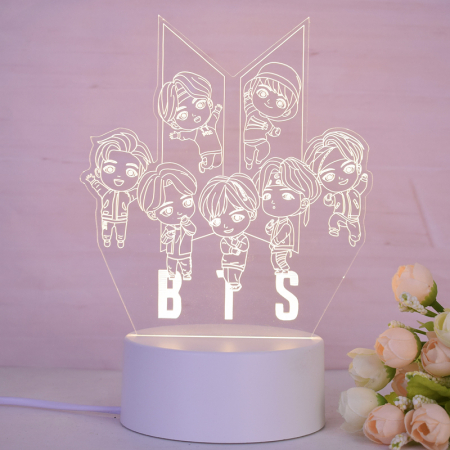 Lampi de veghe pentru baieti - Lampa de veghe 3D LED, personalizata cu formatia BTS
