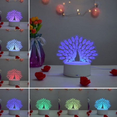 Lampa de veghe 3D LED, personalizata Paun [3]