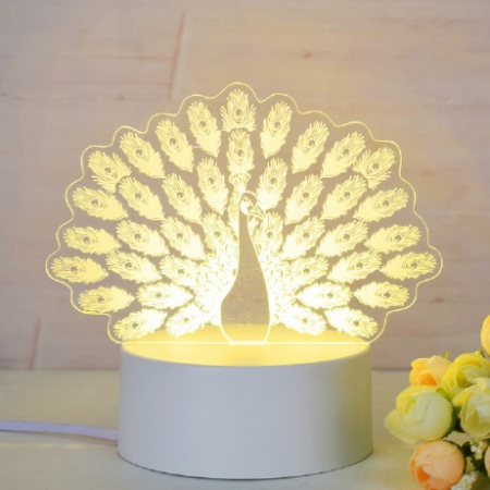 Lampi de veghe pentru fete - Lampa de veghe 3D LED, personalizata Paun