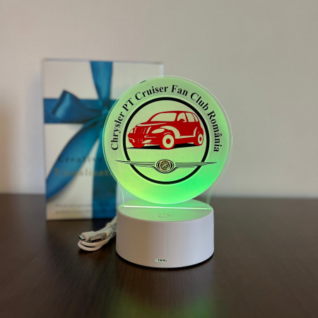 Lampi de veghe personalizate corporate - Lampa de veghe LED, personalizare corporate- Chrysler PT Cruiser Fan Club Romania, Alimentare USB sau 3 baterii AA - ILUMISHOP