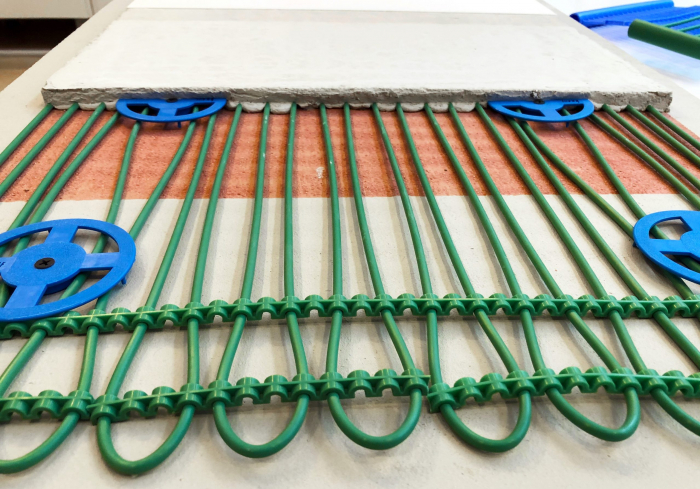 Ground heat exchanger and capillary heating and cooling through floors, walls, ceilings [29]
