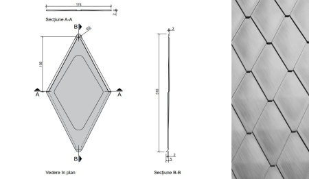 Invelitoare romb  Aluminiu texturat Invelitoara falt - Aluminiu 0,7 mm texturat Invelitoara falt -  Aluminiu 0,7 mm texturat tabla sistem acoperis, solzi tigla metalica click [5]