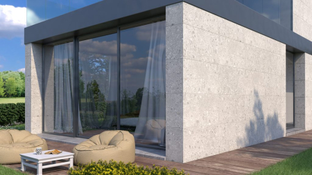 Termosistem exterior din polistren , vata bazaltica sau aerogel cu placare ceramica preinstalata [17]