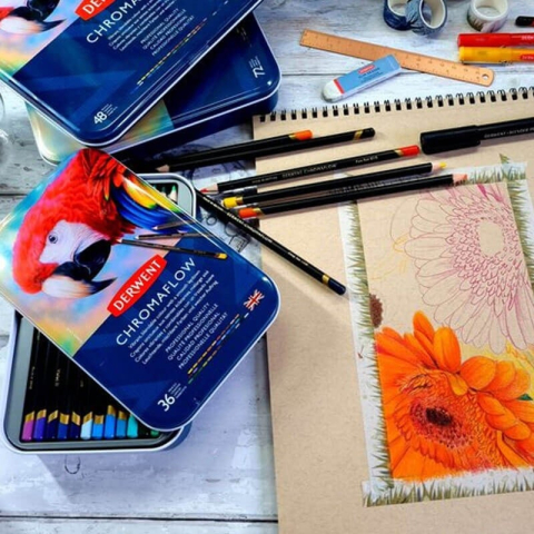 TESTCreioane colorate 48 culori in cutie de metal Professional Cromaflow Derwent [2]