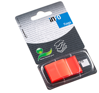 INDEX AUTOADEZIV - Index adeziv plastic 25x43mm 50file cu dispenser rosu neon lnfo Notes