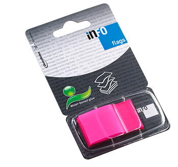 INDEX AUTOADEZIV - Index adeziv plastic 25x43mm 50file cu dispenser roz neon lnfo Notes
