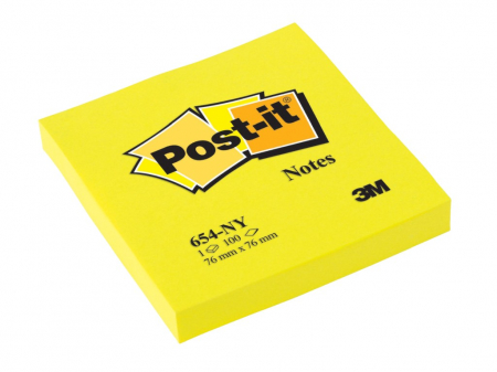 CUBURI DIN HARTIE & CUBURI NOTES - Notes autoadeziv 76x76mm 100file/set galben neon Post-it 3M
