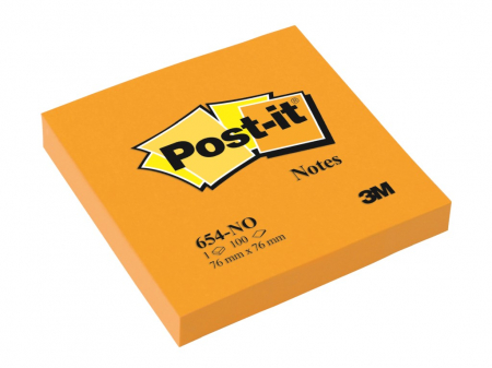CUBURI DIN HARTIE & CUBURI NOTES - Notes autoadeziv 76x76mm 100file/set portocaliu neon Post-it 3M