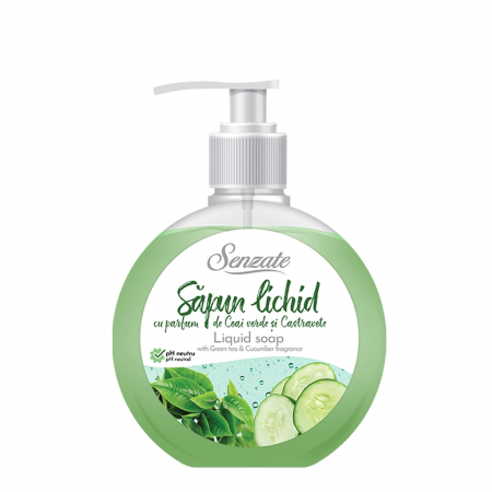 SAPUNURI & DEZINFECTANTI - Sapun lichid cu pompita 500ml ceai verde si castravete Senzate