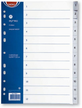 SEPARATOARE - Set separator A4 index ,,1-12" plastic gri Noki