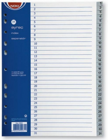 SEPARATOARE - Set separator A4 index ,,1-31" plastic gri Noki