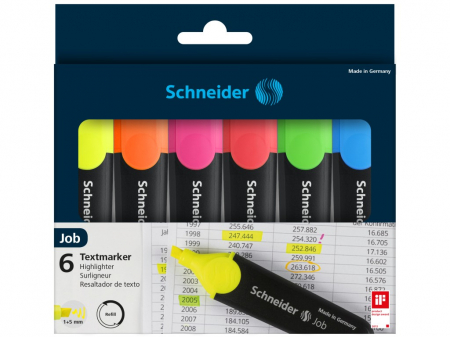 TEXTMARKERE - Set textmarker Schneider Job cu corp plat si varf tesit 1-5mm 6cul/set