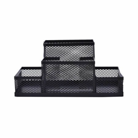 ACCESORII PENTRU BIROU - Suport pentru instrumente de scris 4 compartimente din plasa metalica negru Office