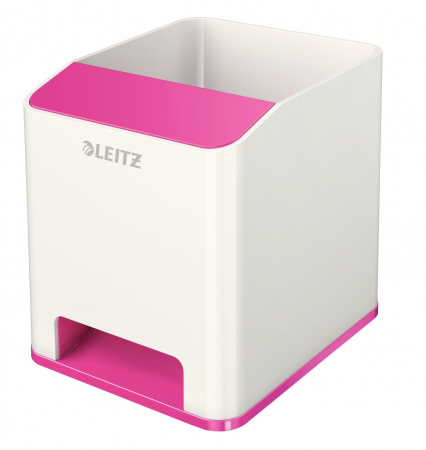 SUPORT ACCESORII PENTRU SCRIS - Suport pentru instrumente de scris pahar patrat cu difuzor Leitz Wow - model nou alb cu neon roz