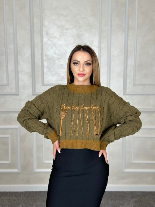 Pulover verde dama moale cu franjuri [2]