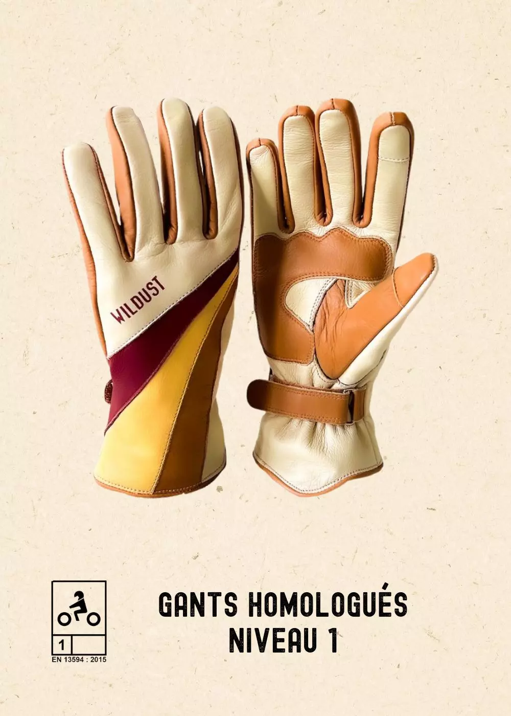 Mănuși Moto din piele pt femei WILDUST SISTERS 70s Stripes Camel [6]