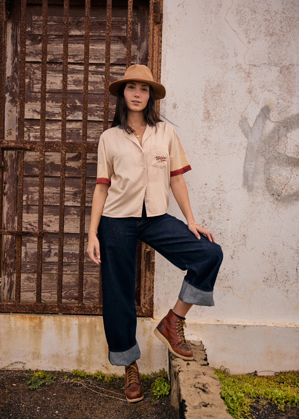 Streetwear - Cămașă Damă Wildust Scary Routine – Stil Workwear Retro Ecru